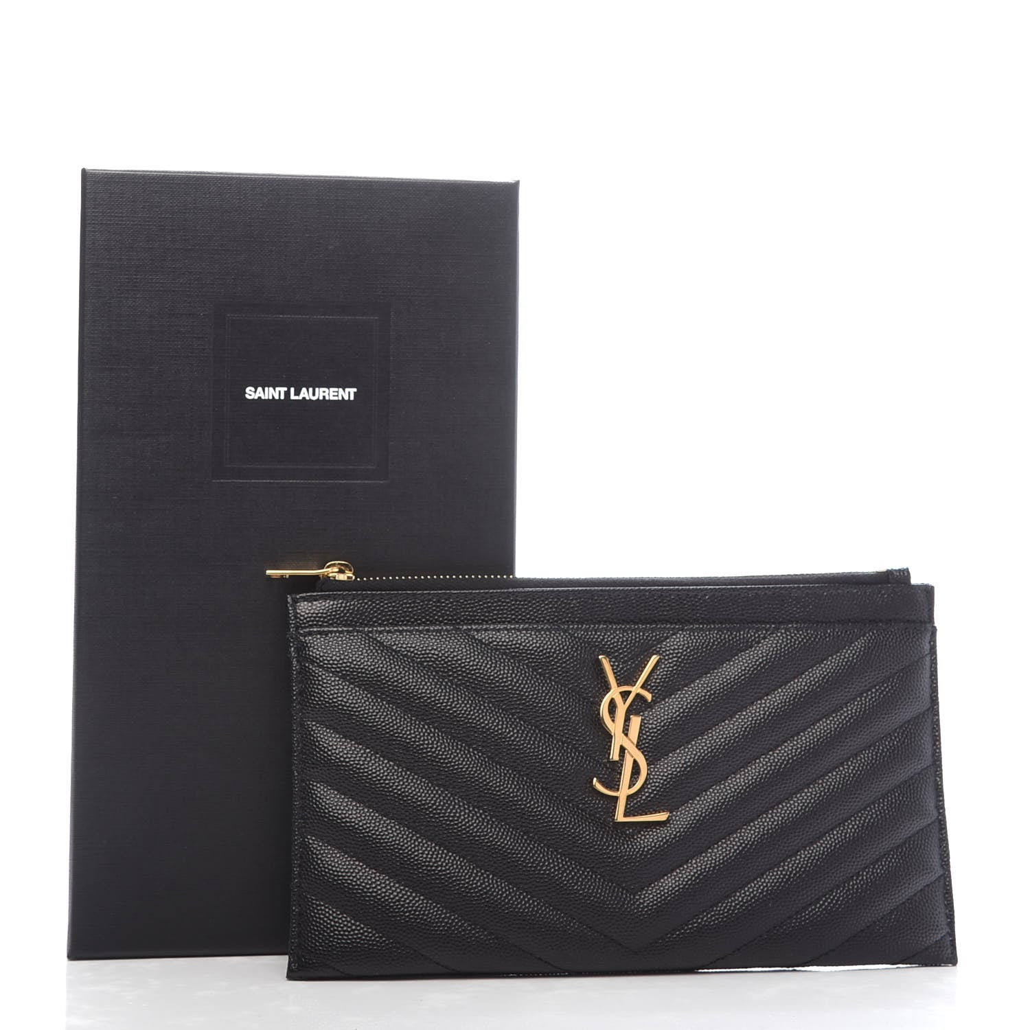 Saint Laurent Grain De Poudre Chevron Monogram Bill Pouch Black 8 of 8