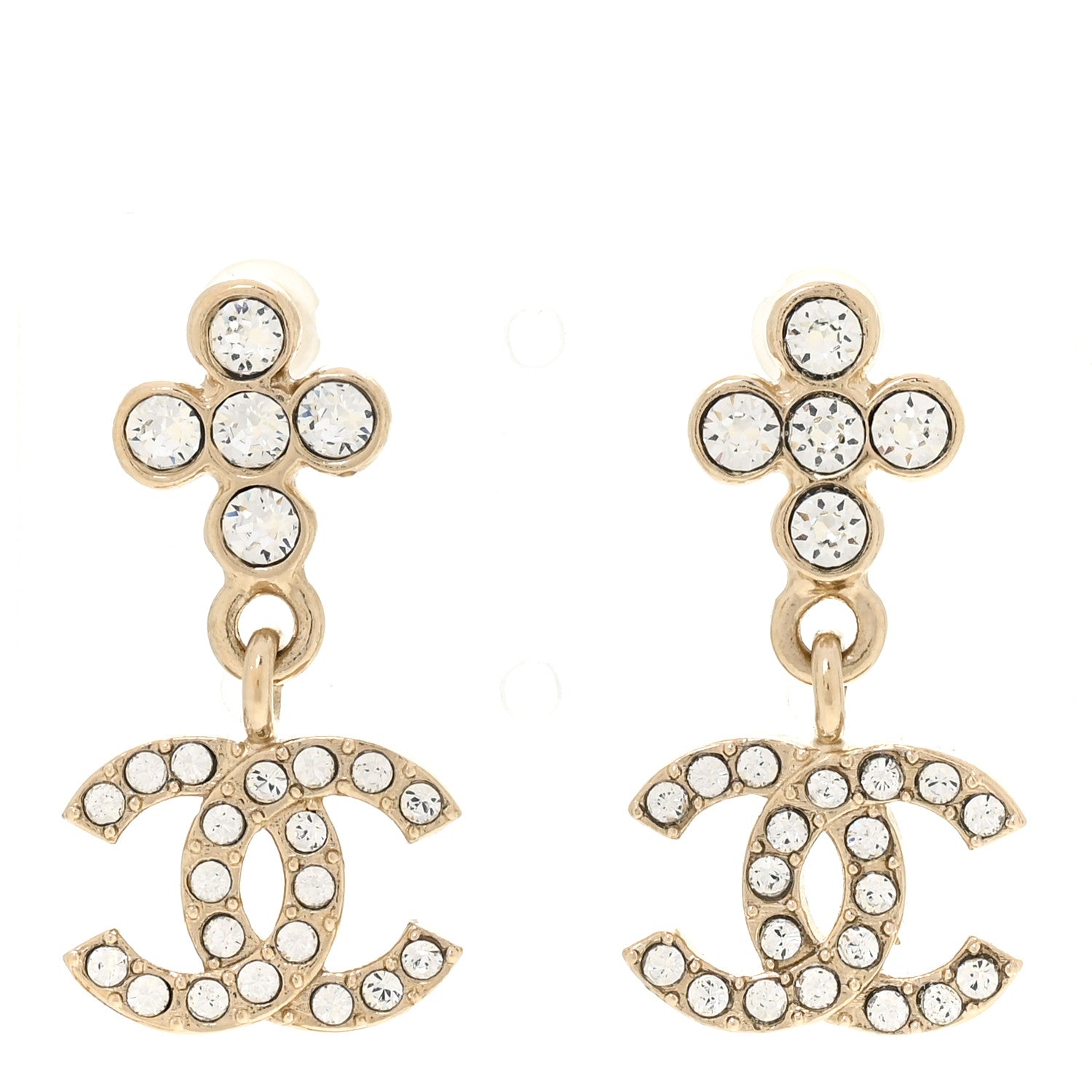 Chanel Crystal CC Cross Drop Earrings Gold 1 of 5