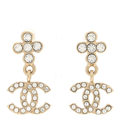 Chanel Crystal CC Cross Drop Earrings Gold 1 of 5