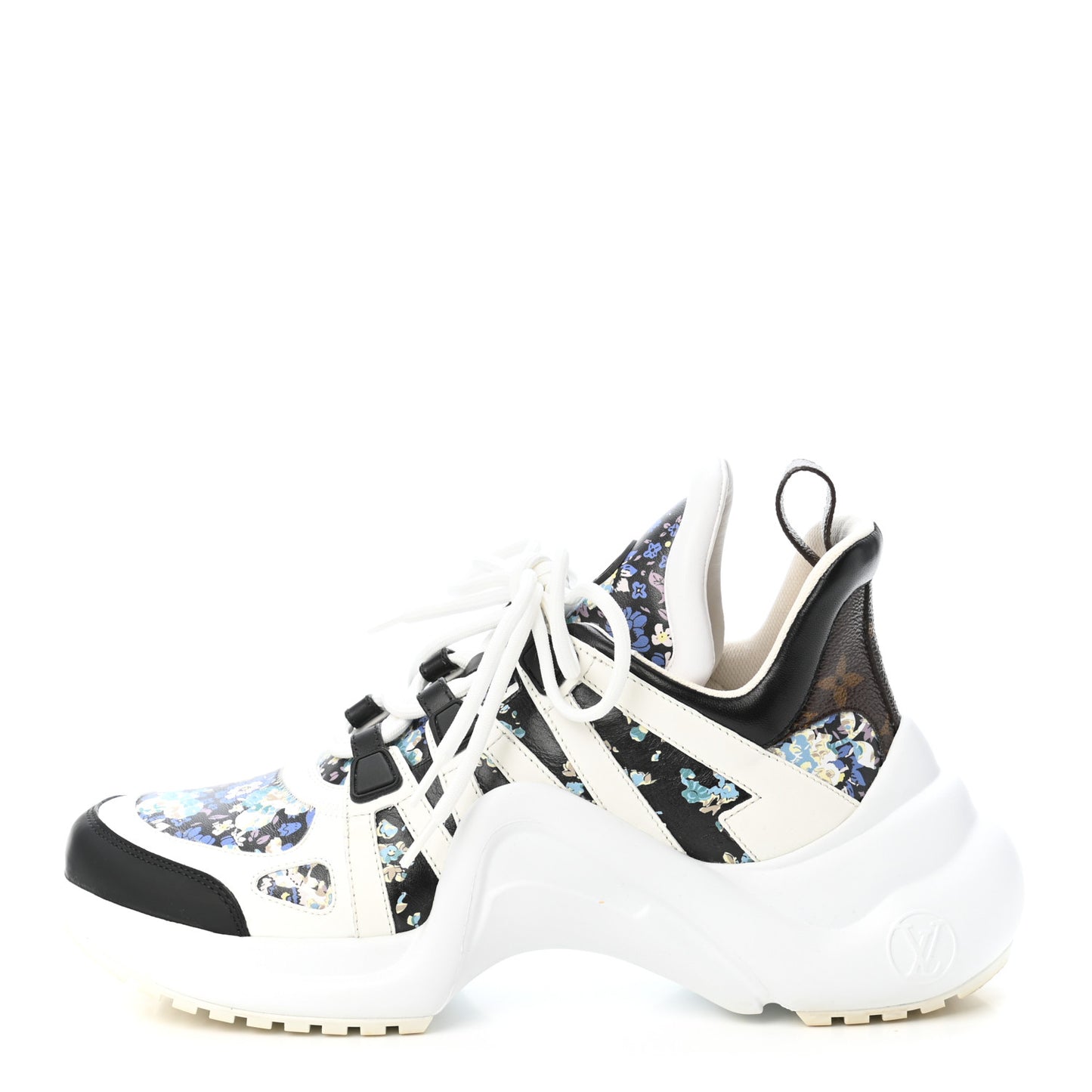 Flower Printed Calfskin Monogram LV Archlight Sneakers 39 Black Blue