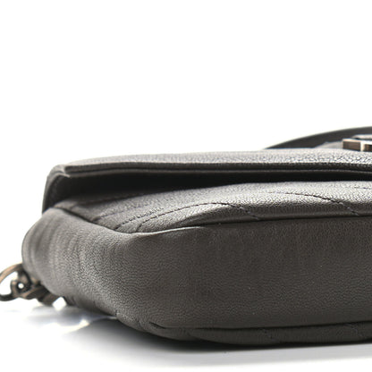 Saint Laurent Sheepskin Matelasse Chevron Monogram College Chain Wallet Coal 9 of 10