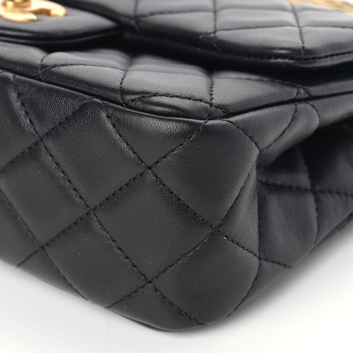 Lambskin Quilted Mini Rectangular Pearl Crush Flap Black
