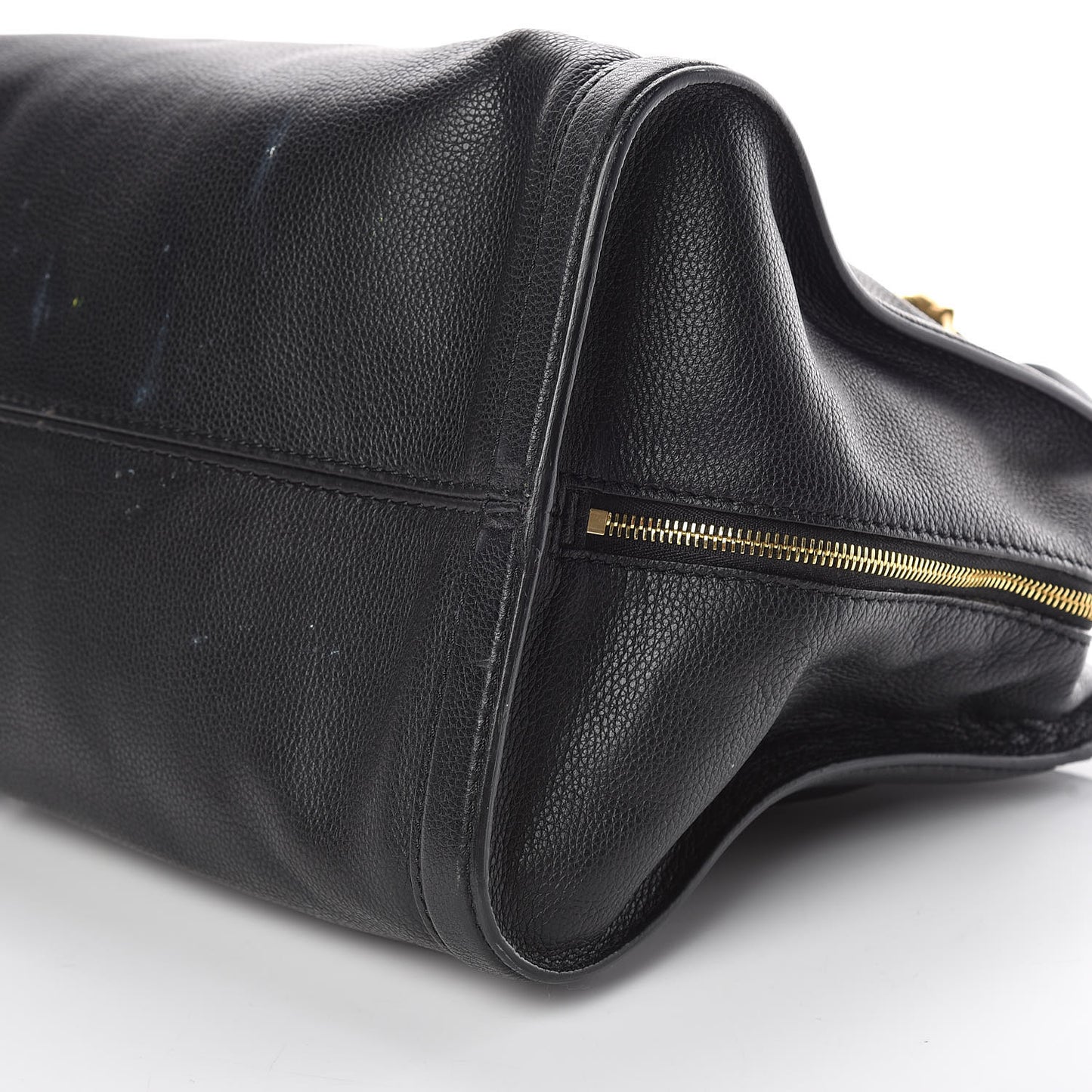 Pebbled Calfskin Large Skull Padlock Zip Around Tote Black