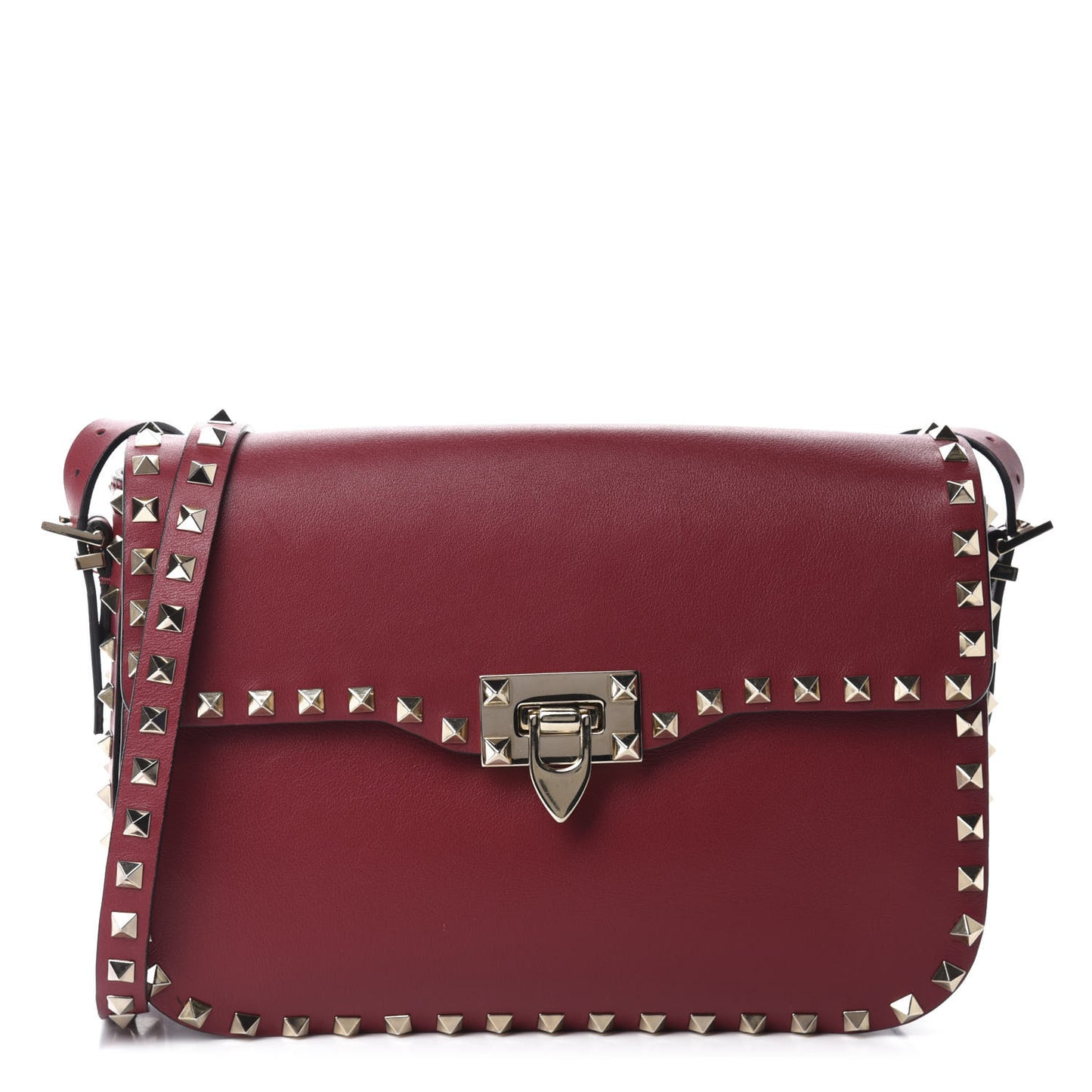 Vitello Medium Rockstud Flap Saddle Bag Scarlet