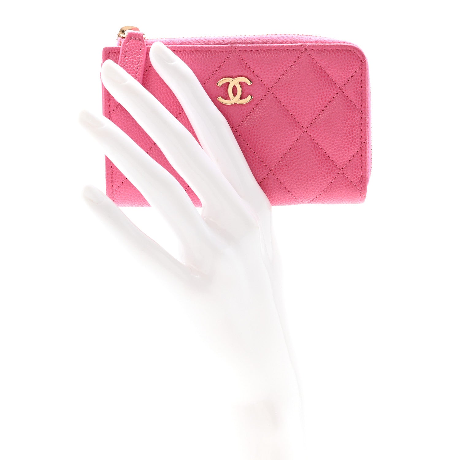 Chanel Caviar Quilted Zipped Key Holder Case Pink 2 of 9