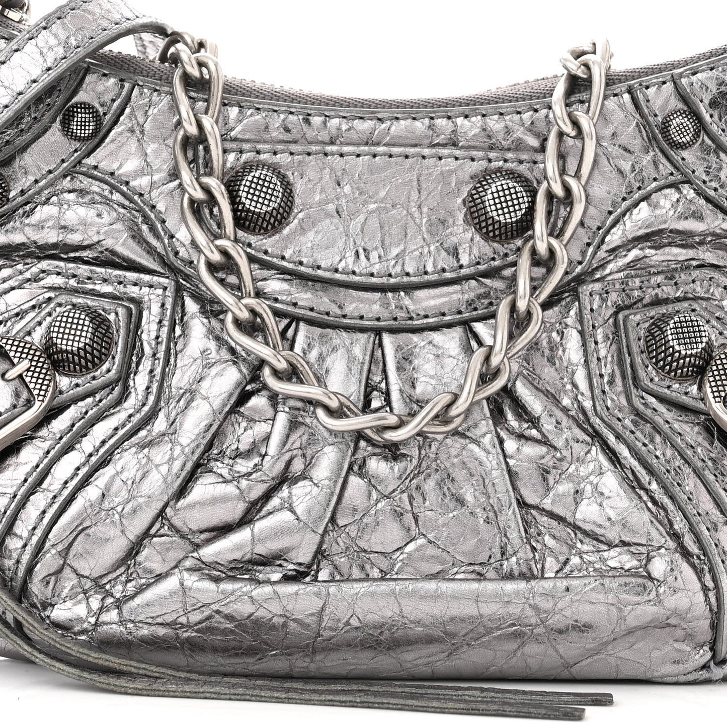 Metallic Agneau Arena Le Cagole Purse With Chain Mini Silver