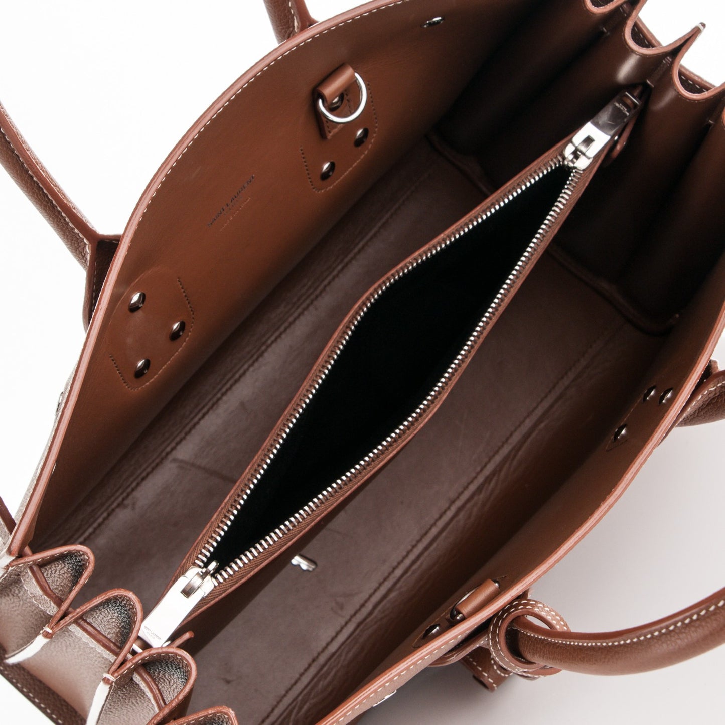 Grained Calfskin Topstitch Small Sac De Jour Cognac