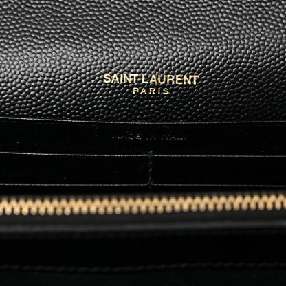 Saint Laurent Grain De Poudre Matelasse Chevron Monogram Chain Wallet Black 7 of 12