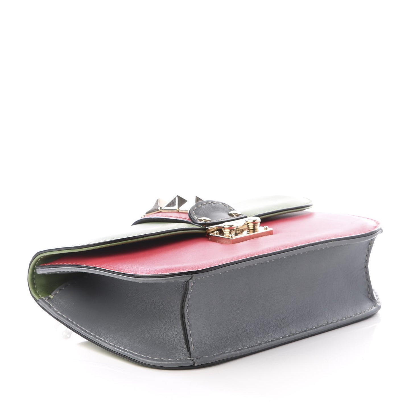 Vitello Small Glam Lock Rockstud Flap Green Deep Rose Grey Scarlet