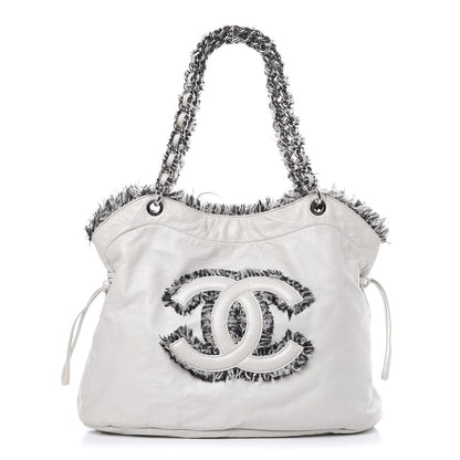 Chanel Tweed Lambskin Drawstring Tweedy Tote White 1 of 16