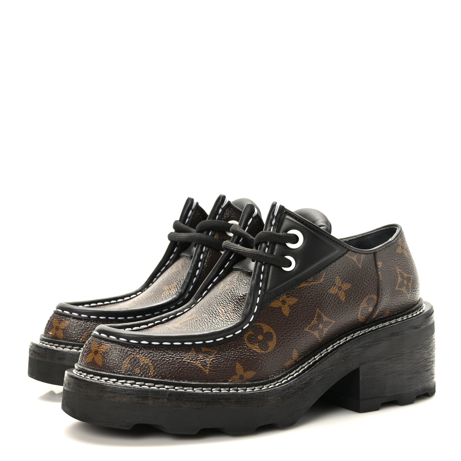 Louis Vuitton Monogram Calfskin Beaubourg Platform Derby Shoes 37 Brown 3 of 10