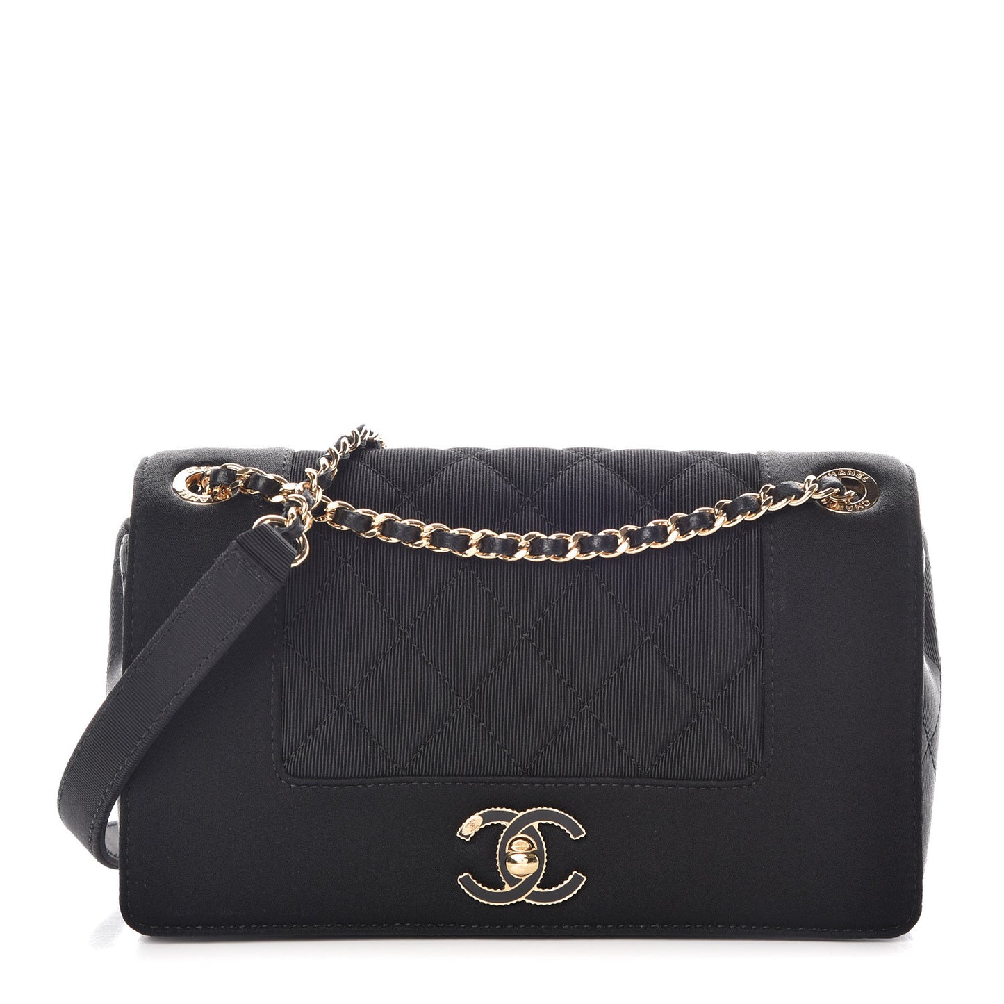 Grosgrain Satin Quilted Small Vintage Mademoiselle Flap Black