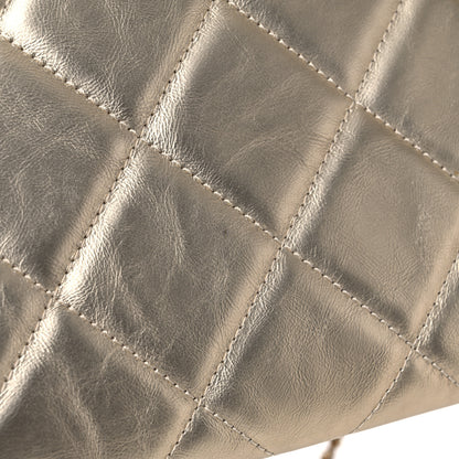 Chanel Metallalized Calfskin Quilted Retro Label Clutch Light Gold 13 of 14