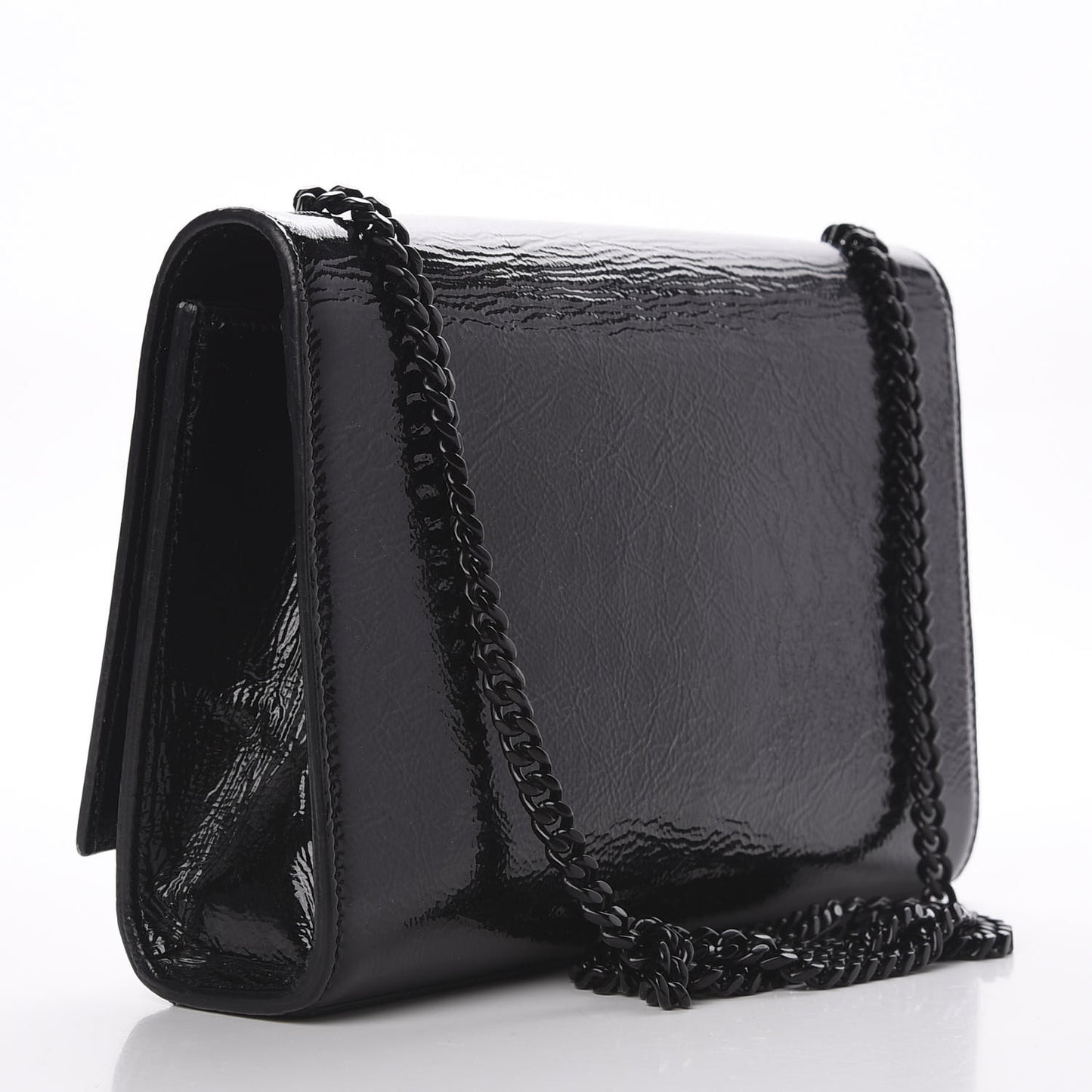 Crackled Patent Medium Monogram Kate Satchel Black
