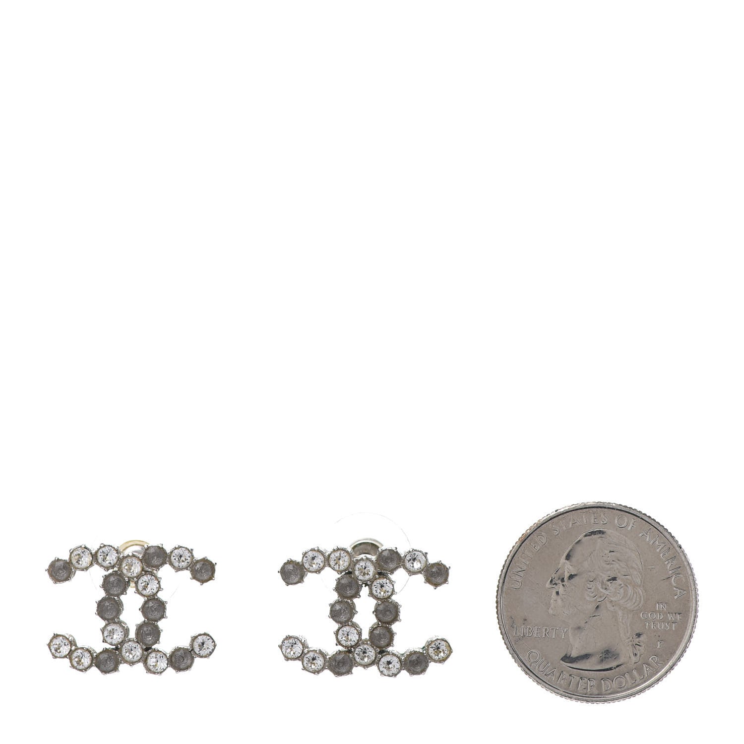 Chanel Crystal CC Earrings Grey Silver 2 of 6