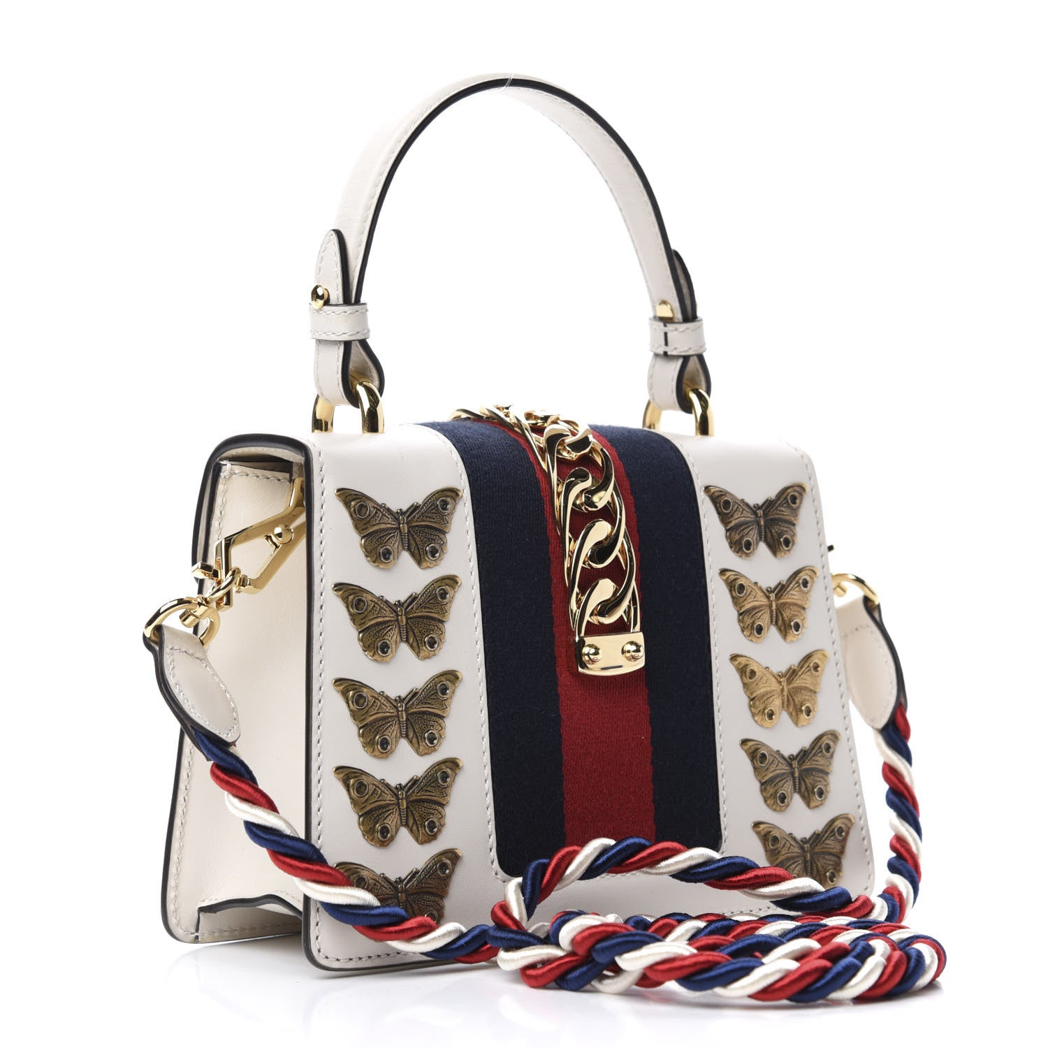 Gucci Calfskin Animal Studs Mini Sylvie Top Handle Bag White 3 of 11