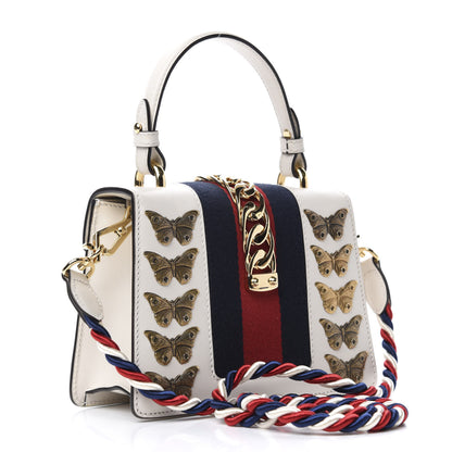 Gucci Calfskin Animal Studs Mini Sylvie Top Handle Bag White 3 of 11