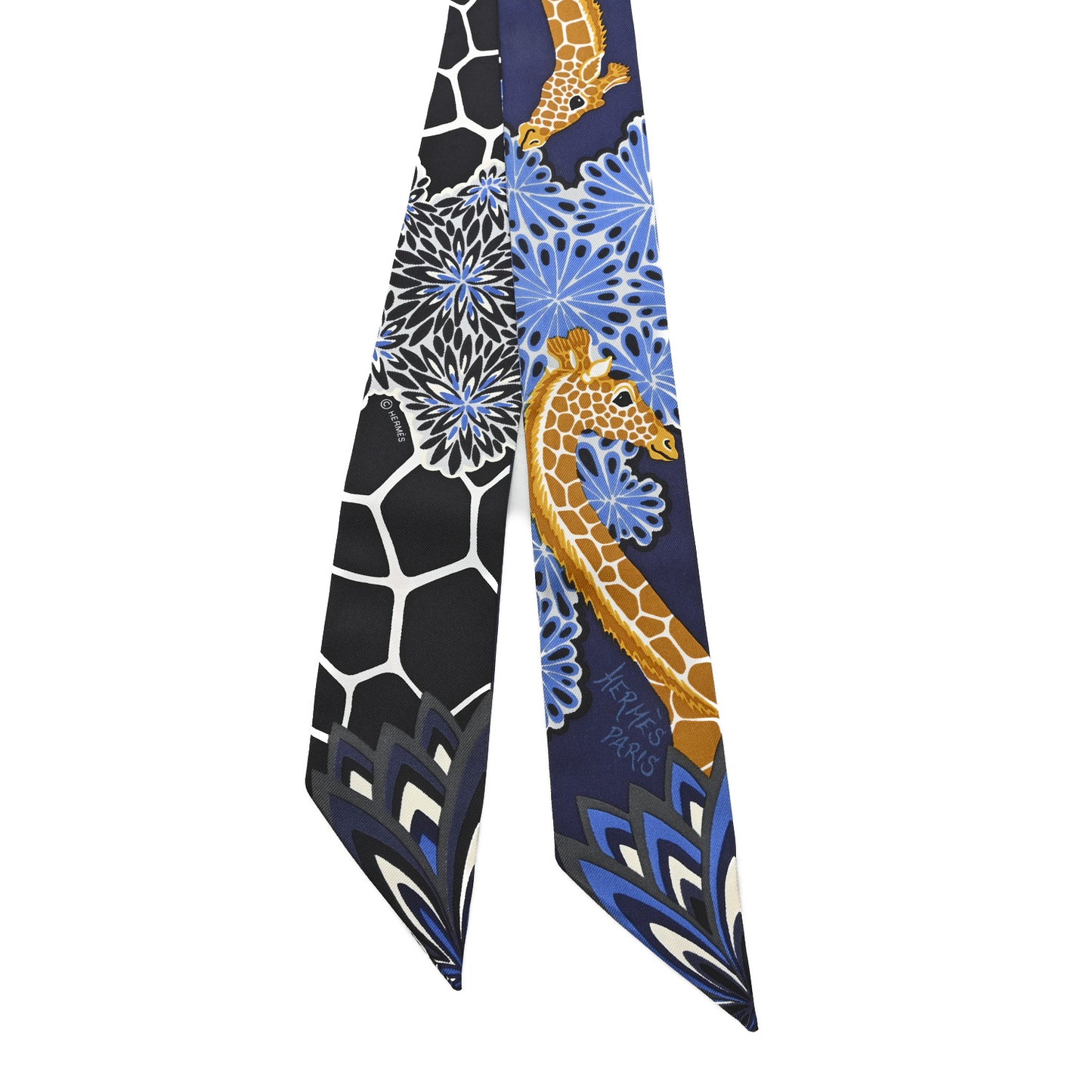 Silk The Three Graces Twilly Bleu Nuit Gold Black