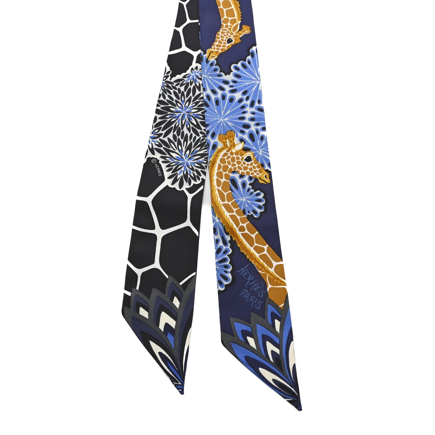 Hermes Silk The Three Graces Twilly Bleu Nuit Gold Black 2 of 3