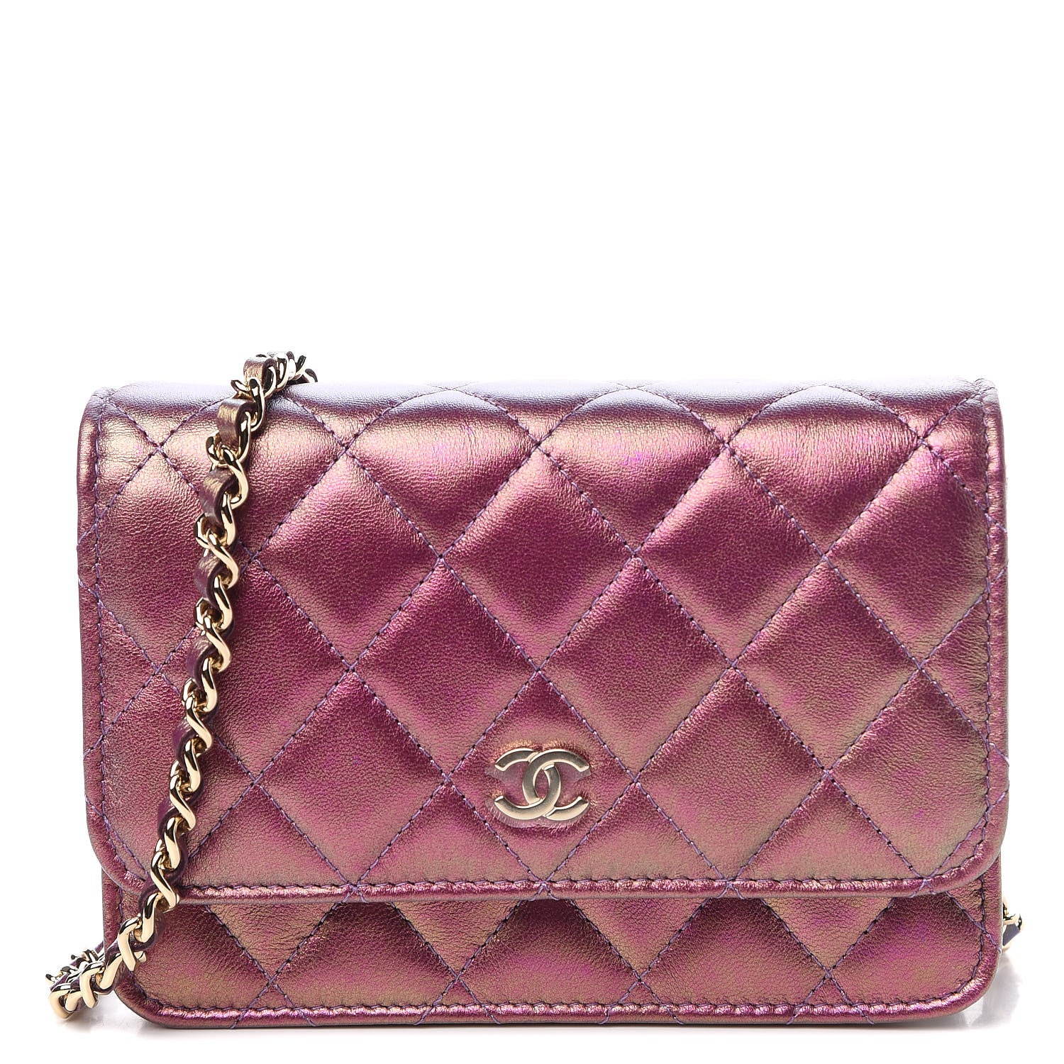 Chanel Iridescent Lambskin Quilted Mini Wallet On Chain WOC Purple 1 of 11