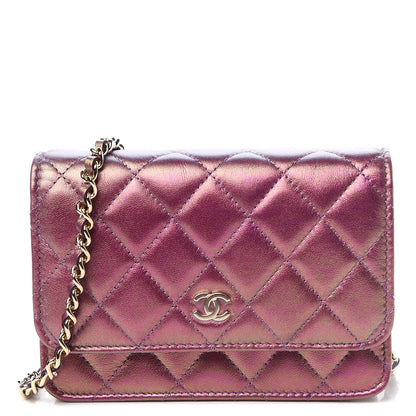 Chanel Iridescent Lambskin Quilted Mini Wallet On Chain WOC Purple 1 of 11