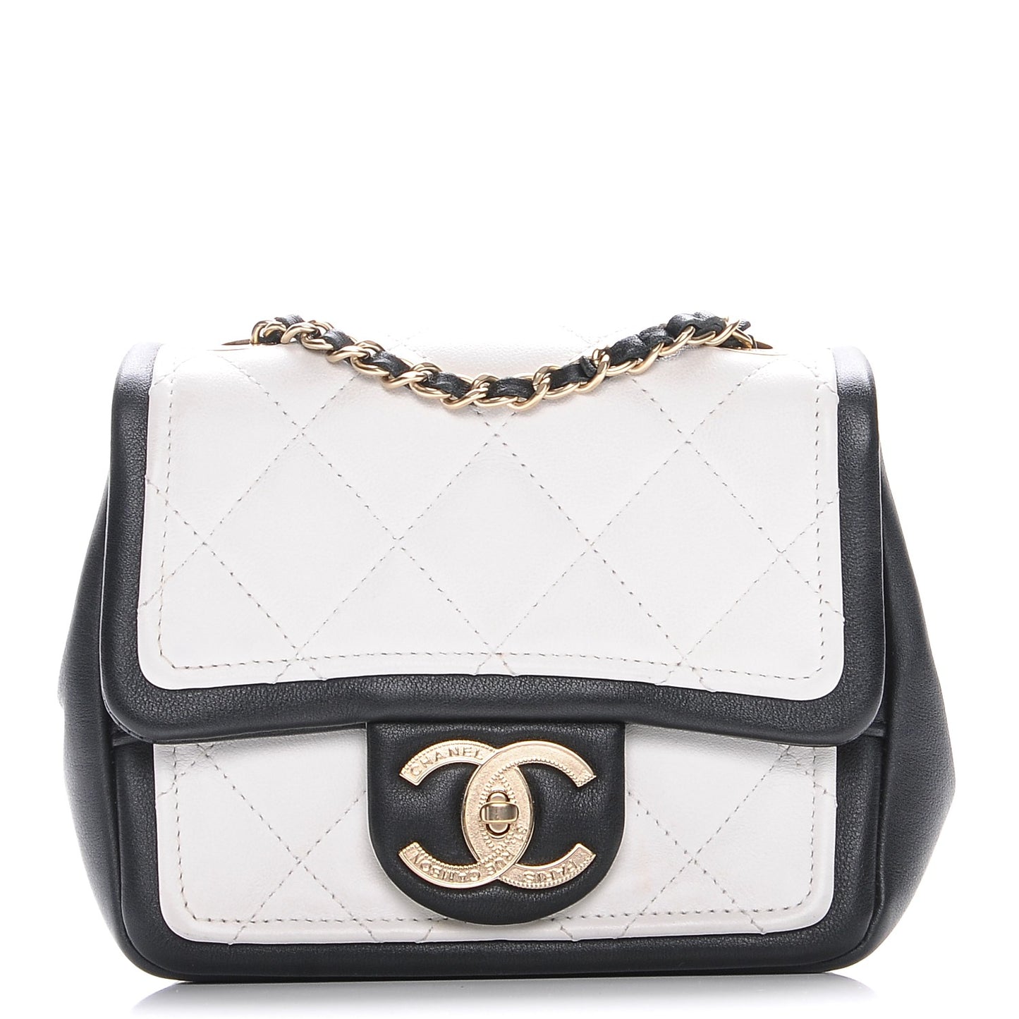 Calfskin Quilted Graphic Mini Flap Bag White Black