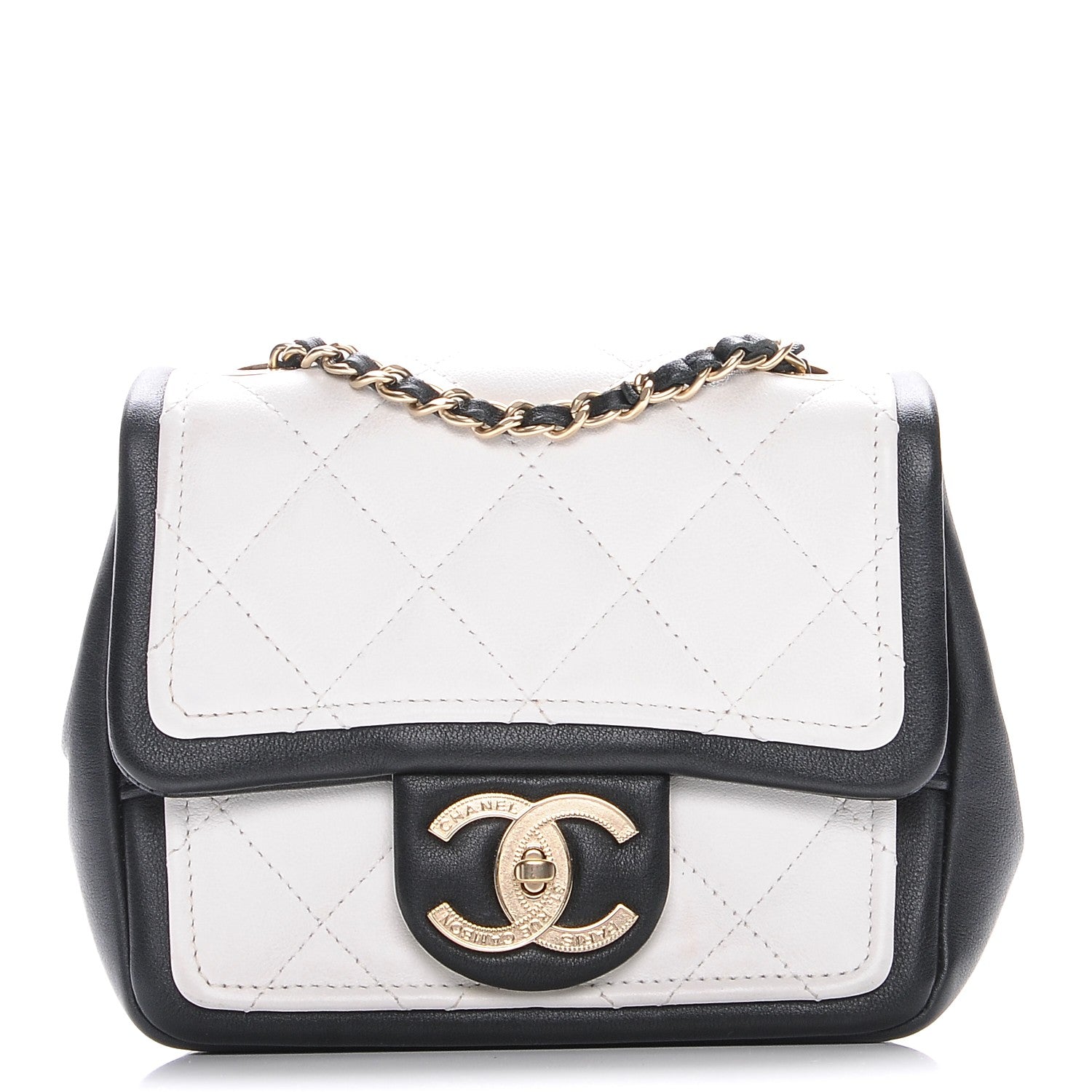 Chanel Calfskin Quilted Graphic Mini Flap Bag White Black 1 of 7