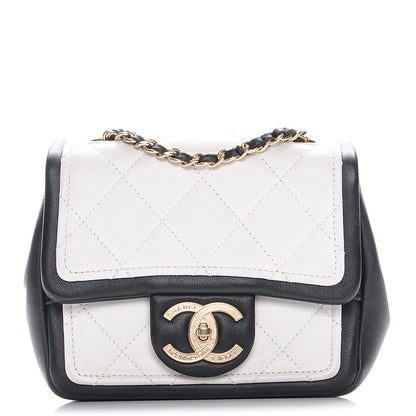 Chanel Calfskin Quilted Graphic Mini Flap Bag White Black 1 of 7