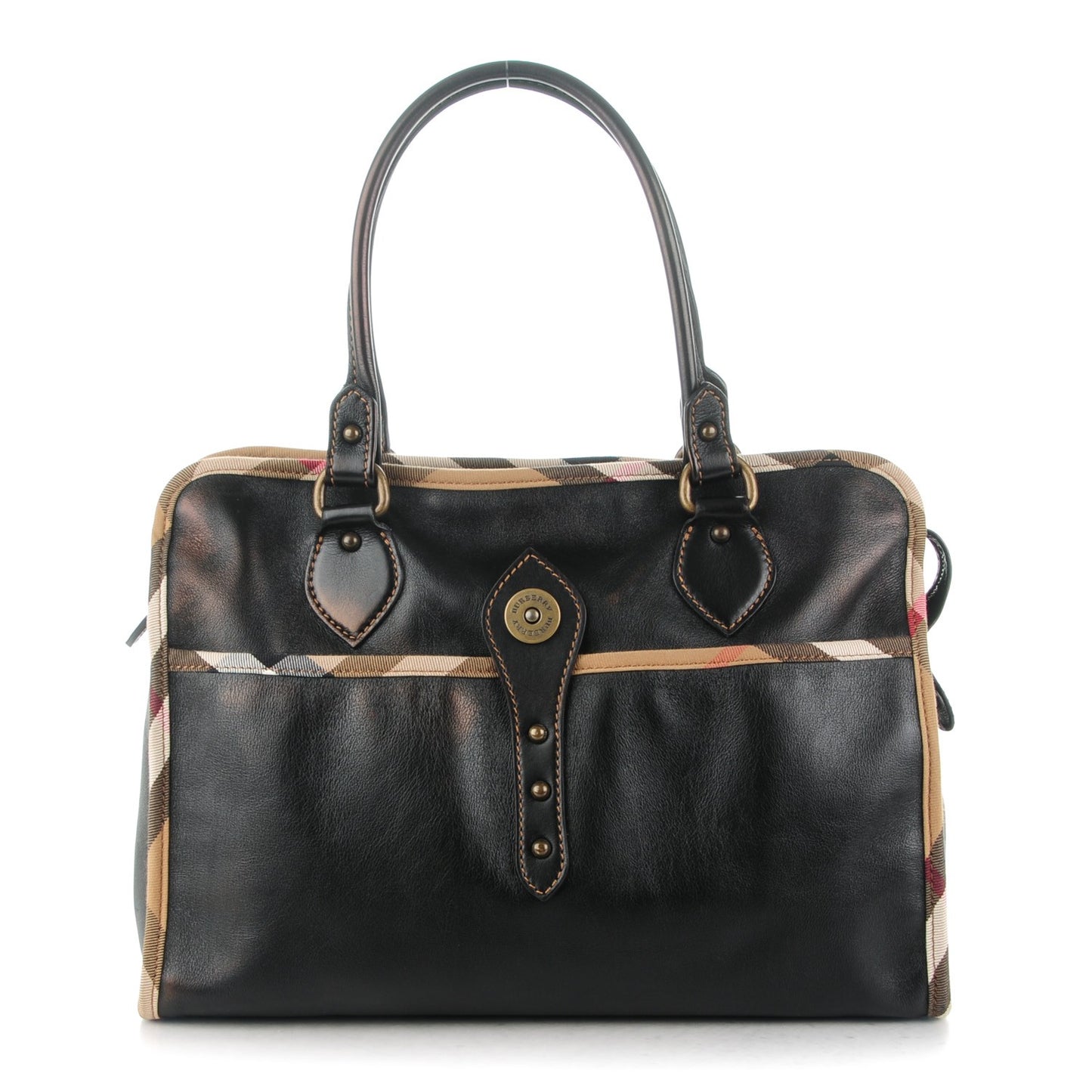 Soft Leather House Check Tote Black