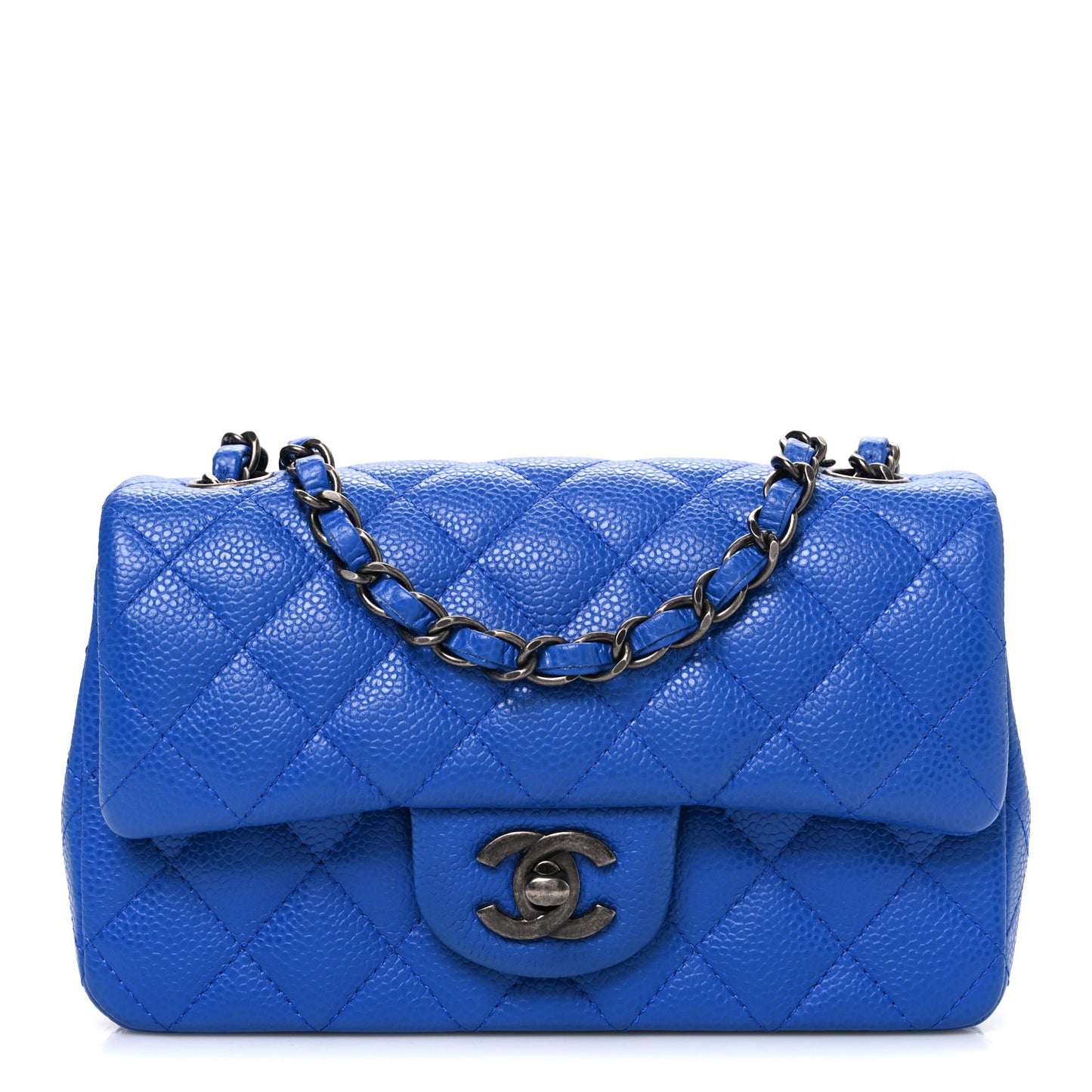 Caviar Quilted Mini Rectangular Flap Blue