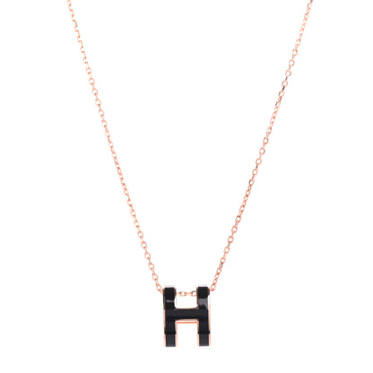 Hermes Lacquered Rose Gold Pop H Pendant Necklace Black 1 of 7