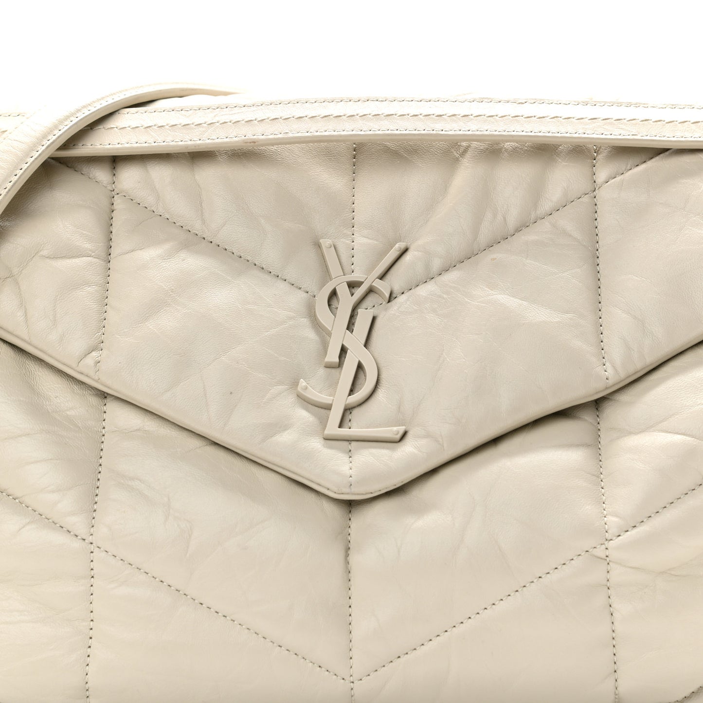 Lambskin Quilted Medium Loulou Puffer Monogram Chain Satchel Crema Soft