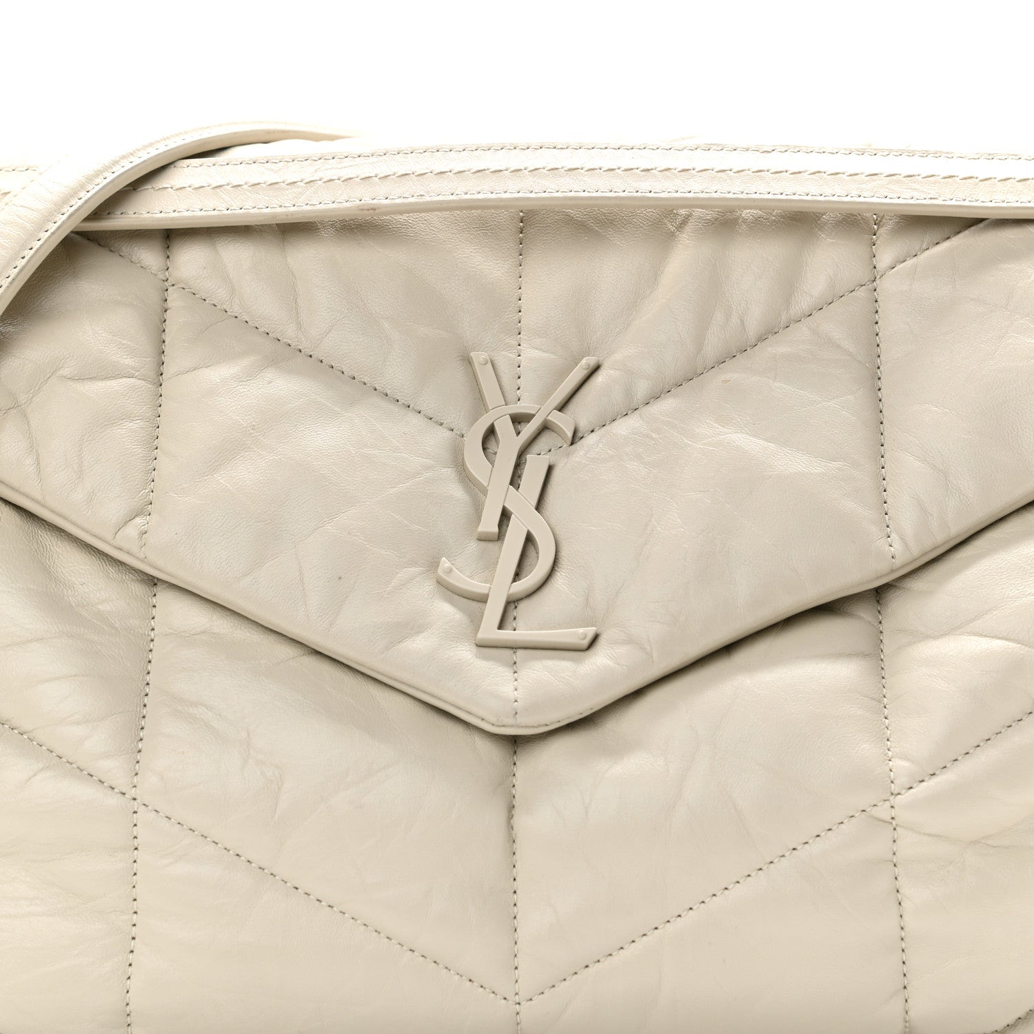 Saint Laurent Lambskin Quilted Medium Loulou Puffer Monogram Chain Satchel Crema Soft 8 of 11