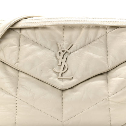 Saint Laurent Lambskin Quilted Medium Loulou Puffer Monogram Chain Satchel Crema Soft 8 of 11