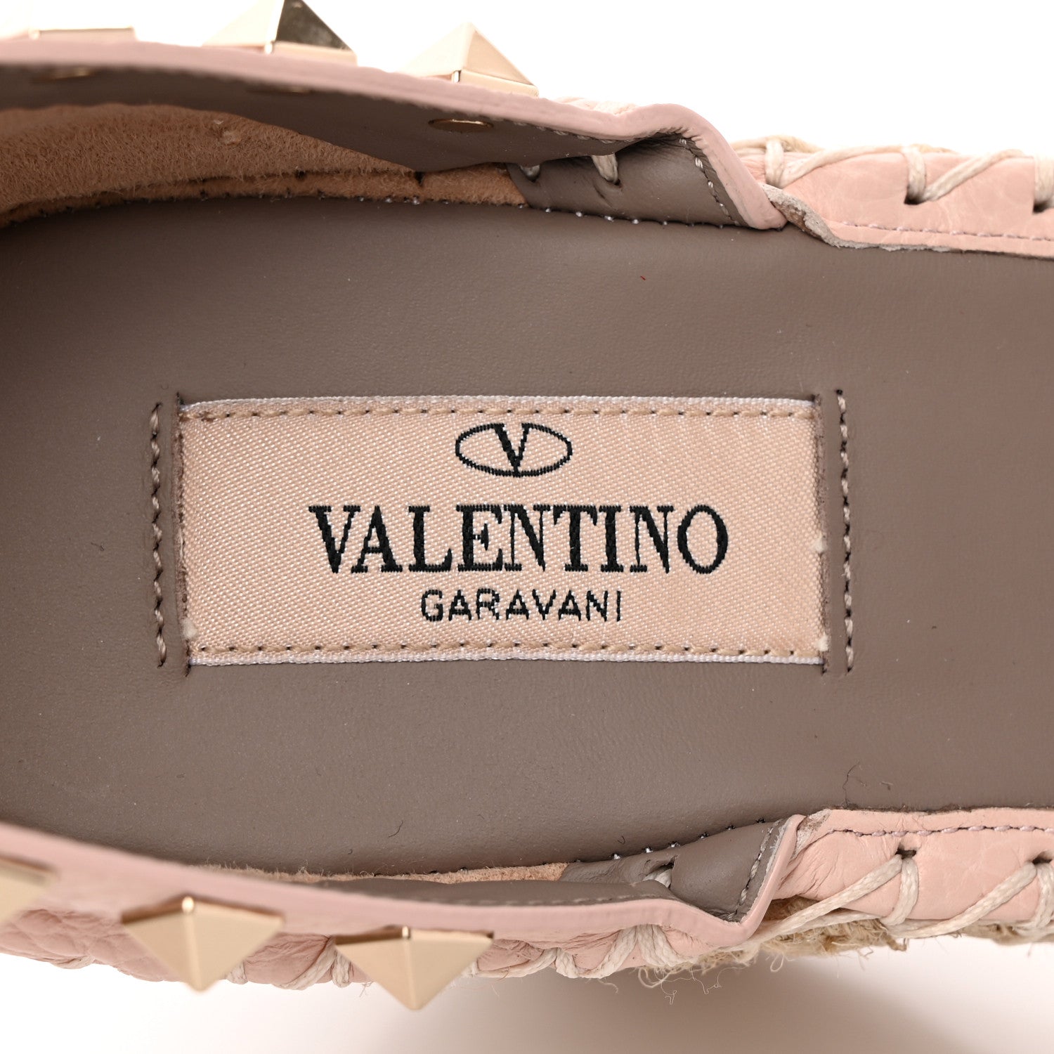 Valentino Garavani Grained Calfskin Rockstud Ankle Strap Espadrille 15/105mm Wedge Sandals 39 Rose Quartz Natural 8 of 14