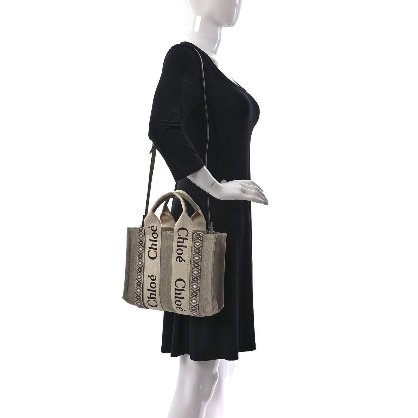 Cotton Calfskin Small Woody Ribbon Tote With Strap Slate Green