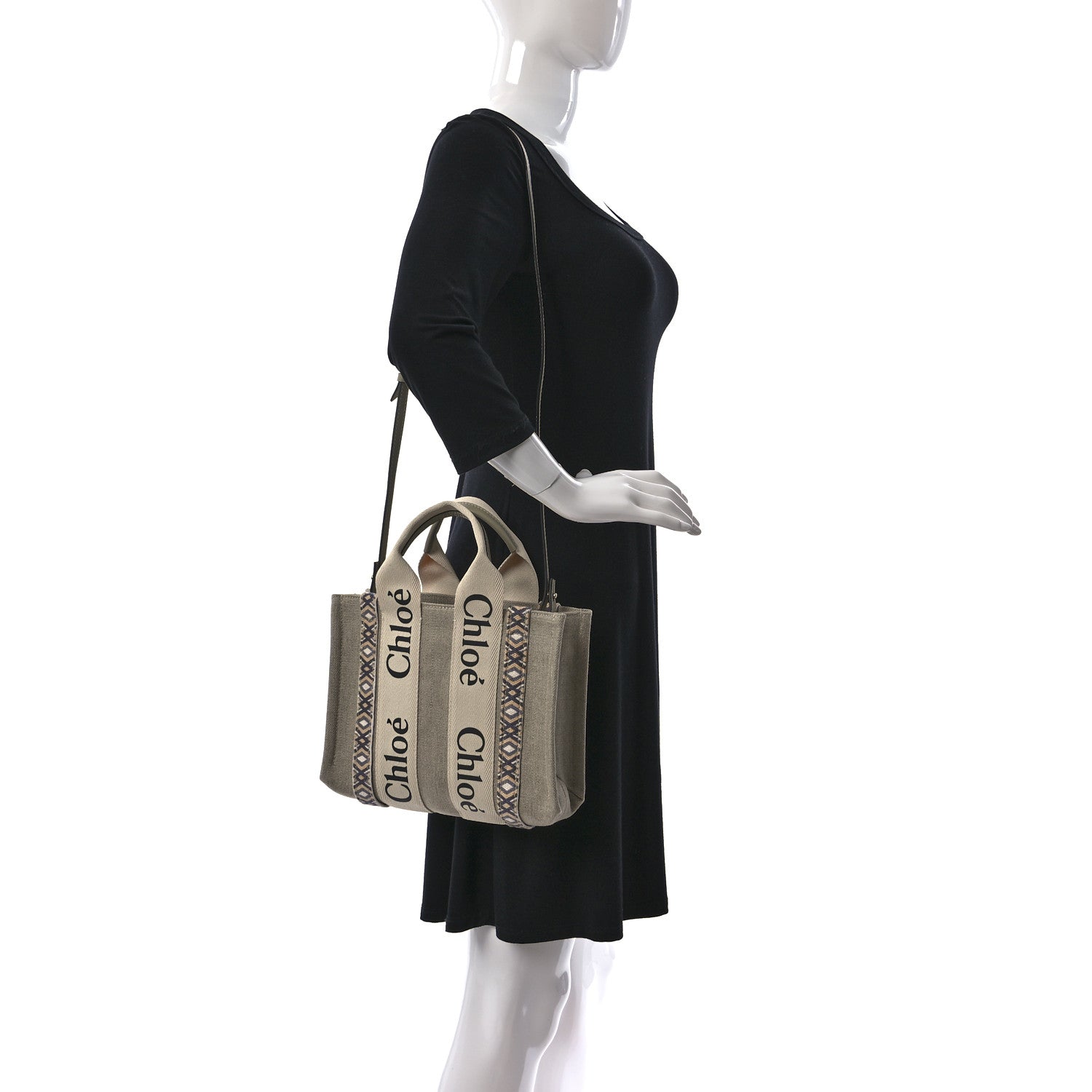Chloe Cotton Calfskin Small Woody Ribbon Tote With Strap Slate Green 2 of 9