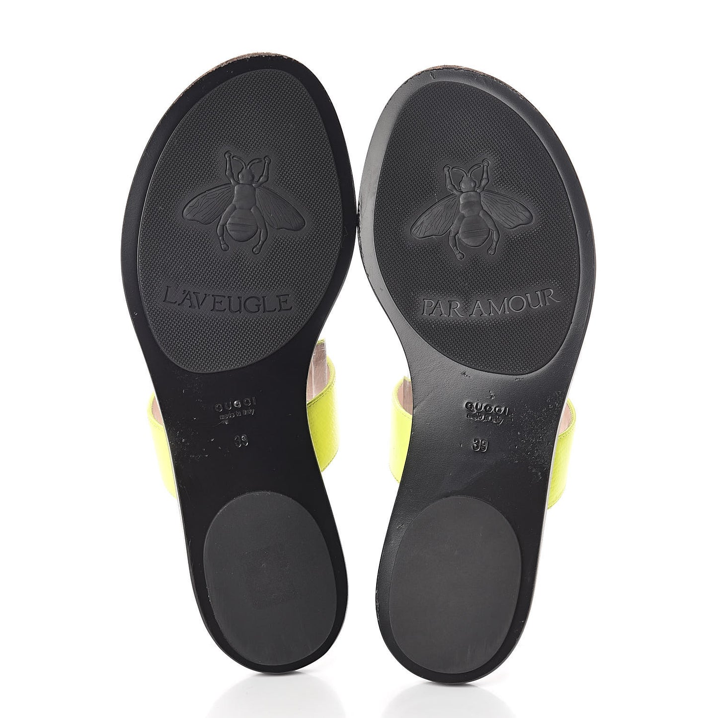 Calfskin GG Marmont Thong Sandals 39 Yellow Fluo