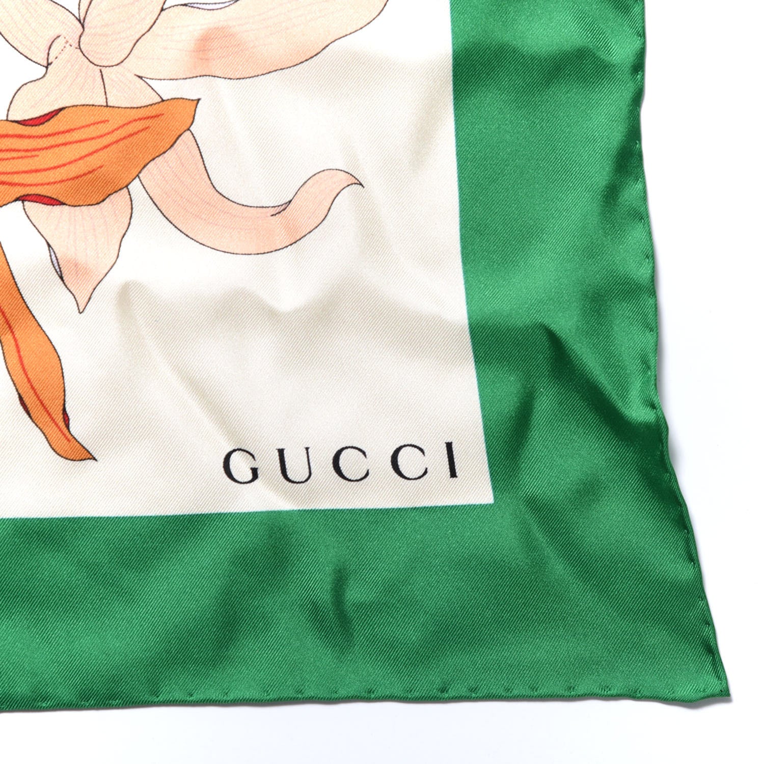 Gucci Silk Flora Gothic Square Scarf Ivory Dark Green 2 of 3