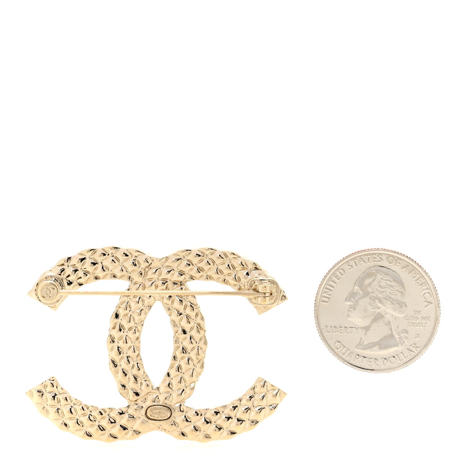 Chanel Metal Crystal Baguette CC Brooch Gold 2 of 4