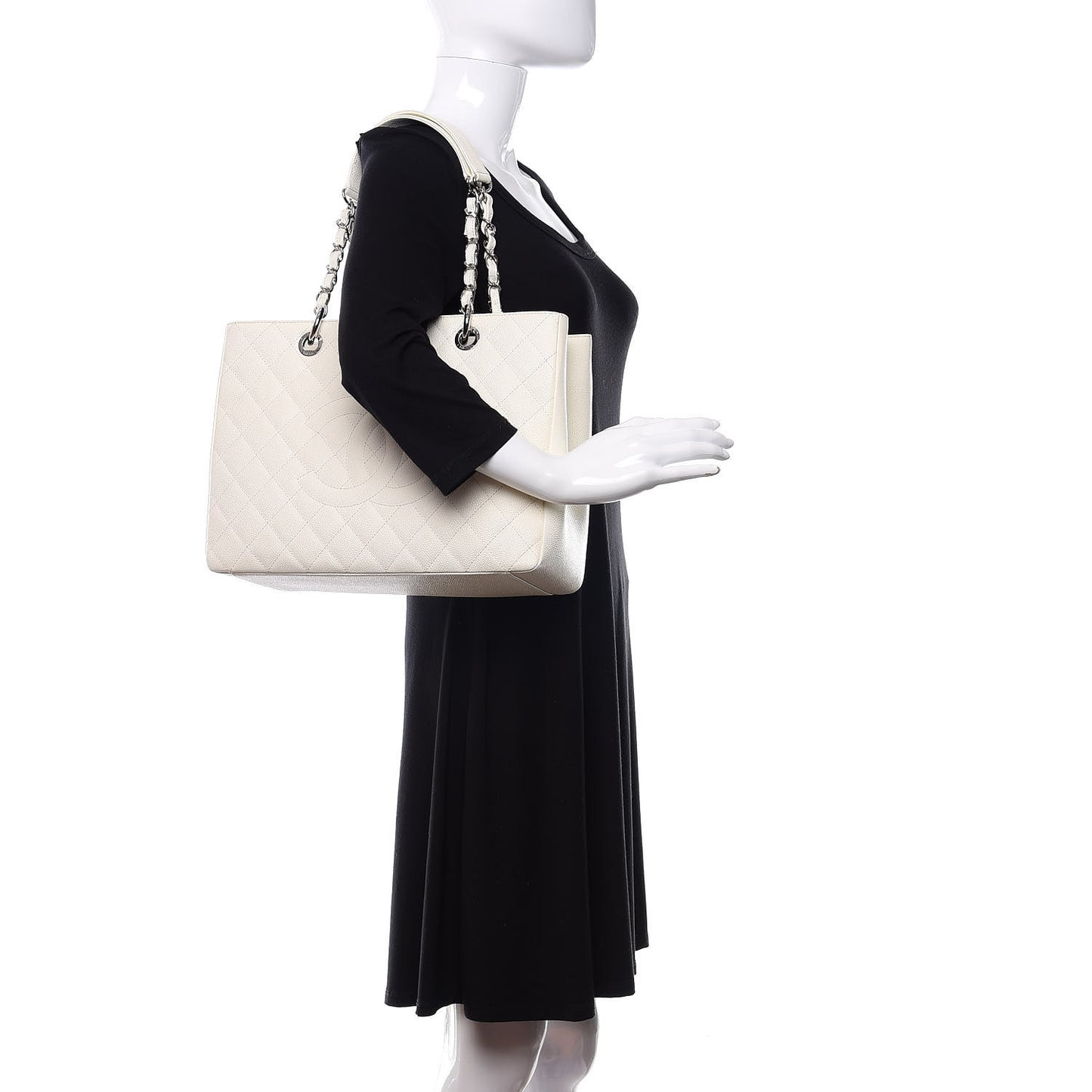 Caviar Quilted Grand Shopping Tote GST White