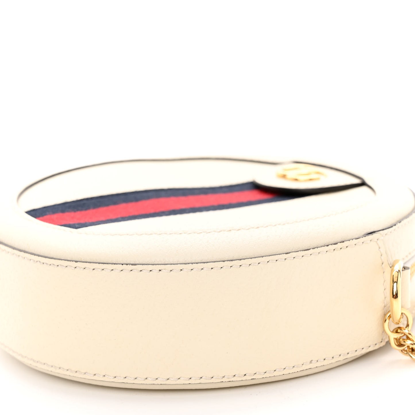 Textured Calfskin Web Mini Ophidia Round Shoulder Bag Mystic White