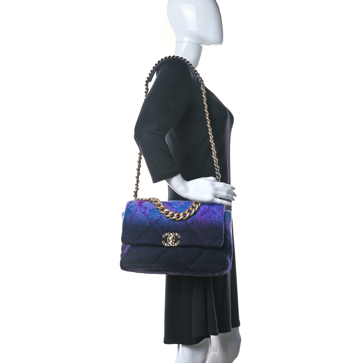 Wool Tweed Quilted Large Chanel 19 Flap Purple Black Blue