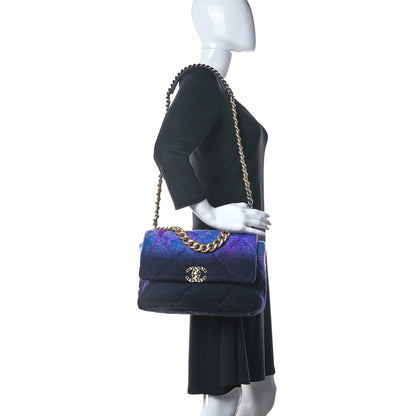 Chanel Wool Tweed Quilted Large Chanel 19 Flap Purple Black Blue 2 of 10