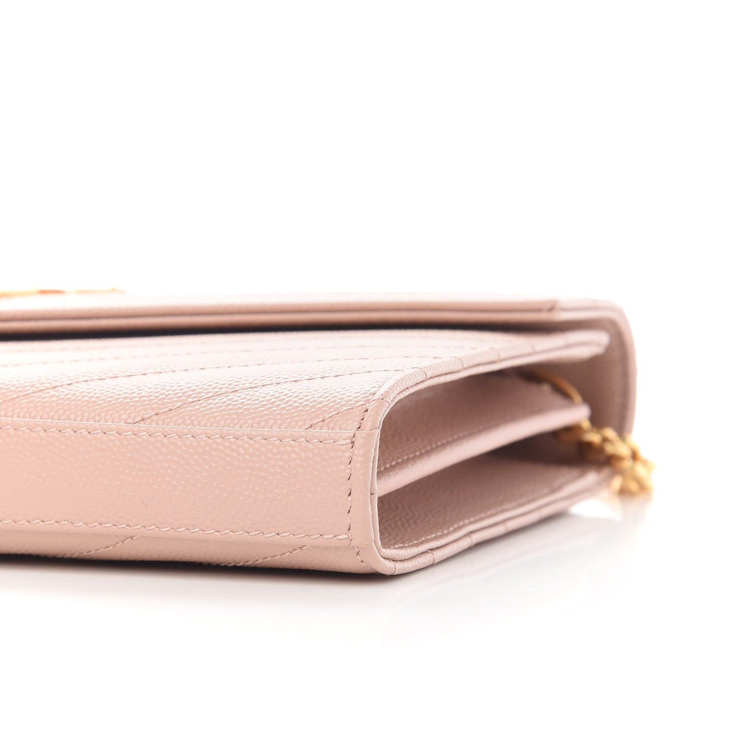 Saint Laurent Grain De Poudre Matelasse Chevron Monogram Chain Wallet Pale Pink 9 of 9