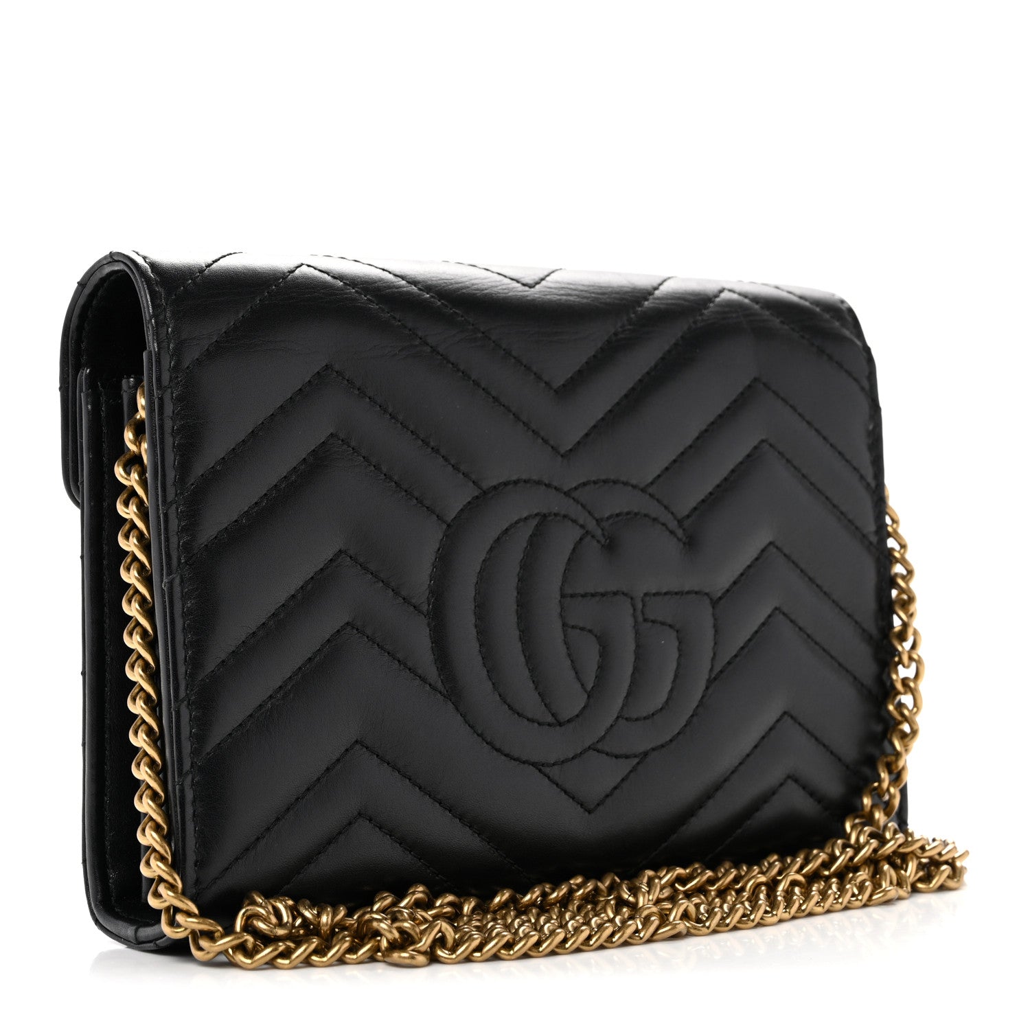 Gucci Calfskin Matelasse GG Marmont Chain Wallet Black 3 of 13