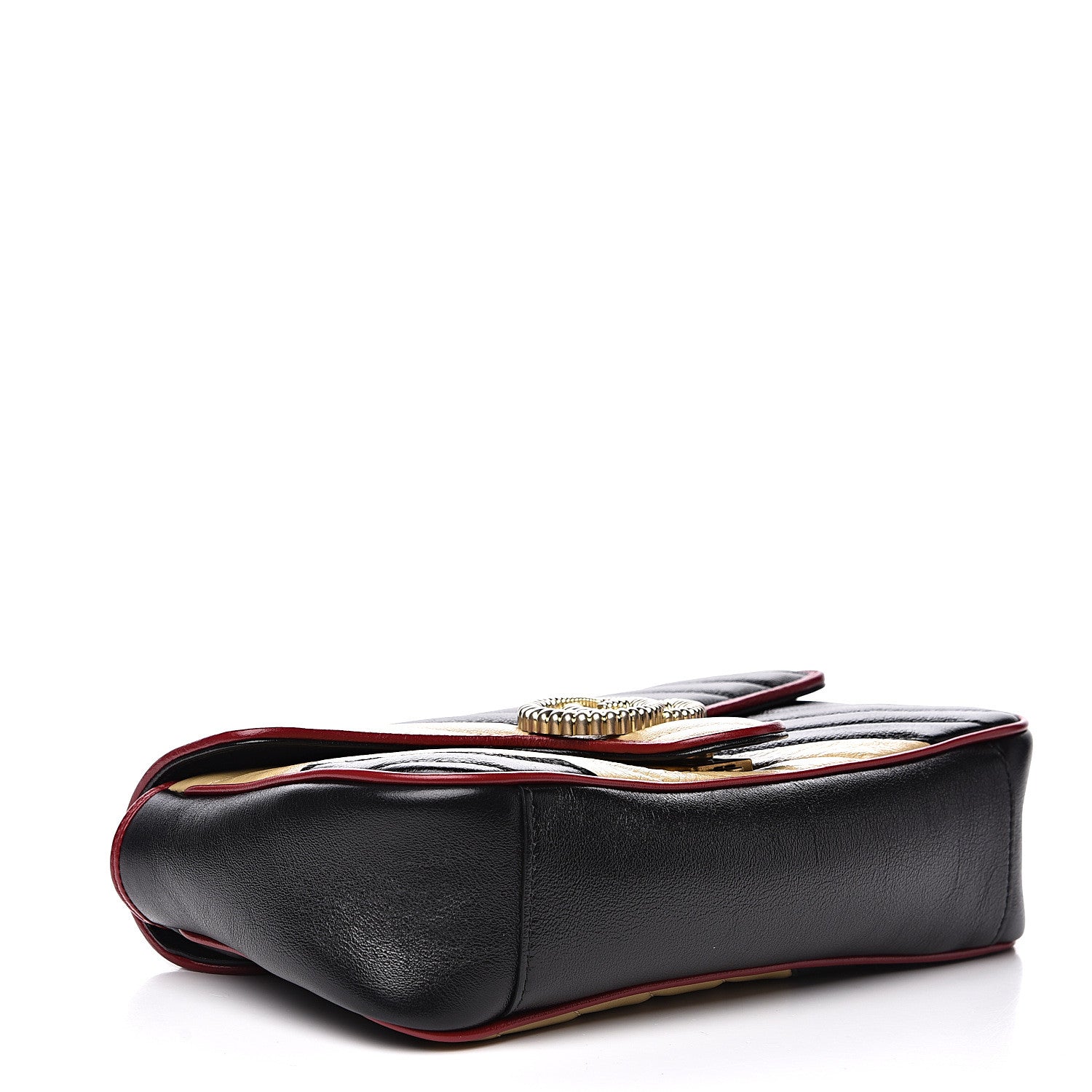 Gucci Vintage Effect Calfskin Matelasse Diagonal Striped Small Torchon GG Marmont Shoulder Bag Black Beige 3 of 11
