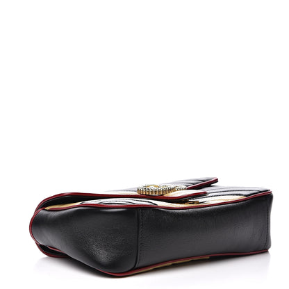 Gucci Vintage Effect Calfskin Matelasse Diagonal Striped Small Torchon GG Marmont Shoulder Bag Black Beige 3 of 11