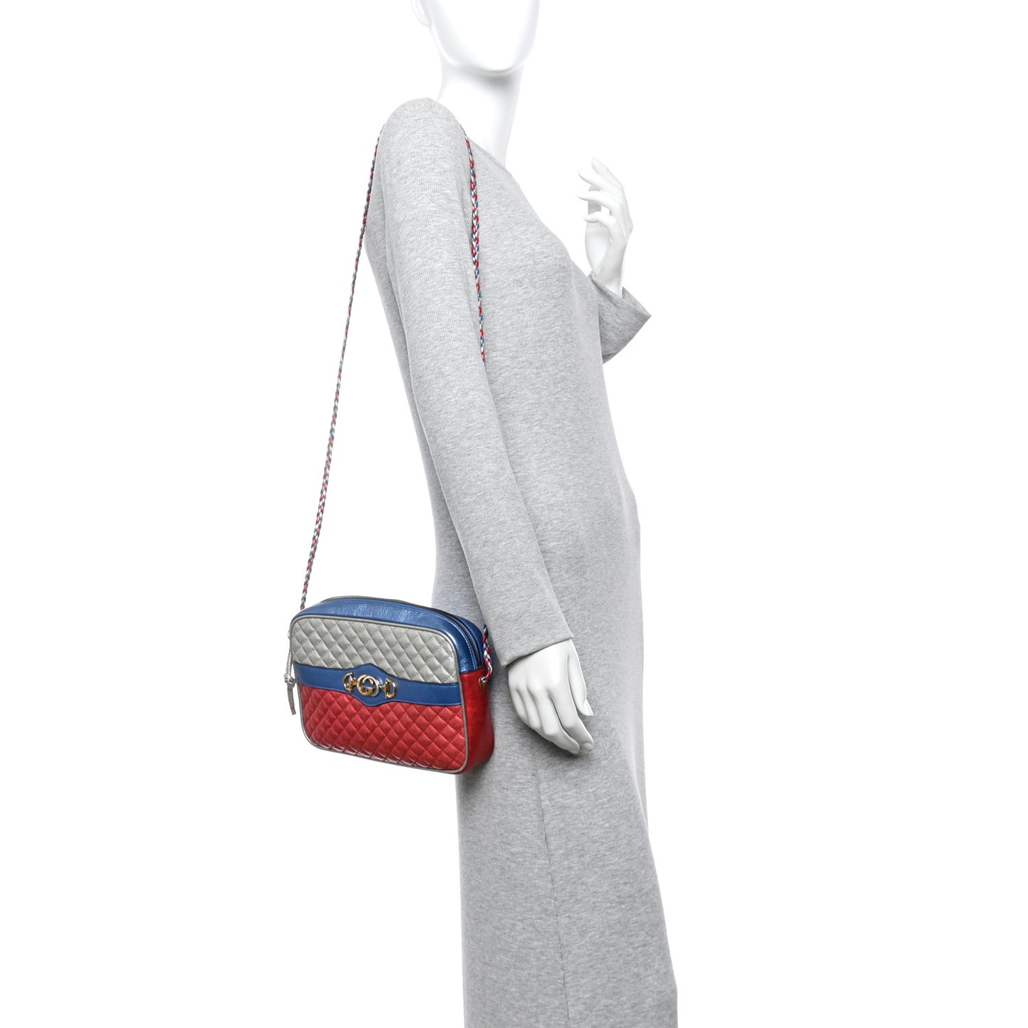 Laminated Nappa Trapuntata Small Zumi Shoulder Bag Rosso Marine Argento