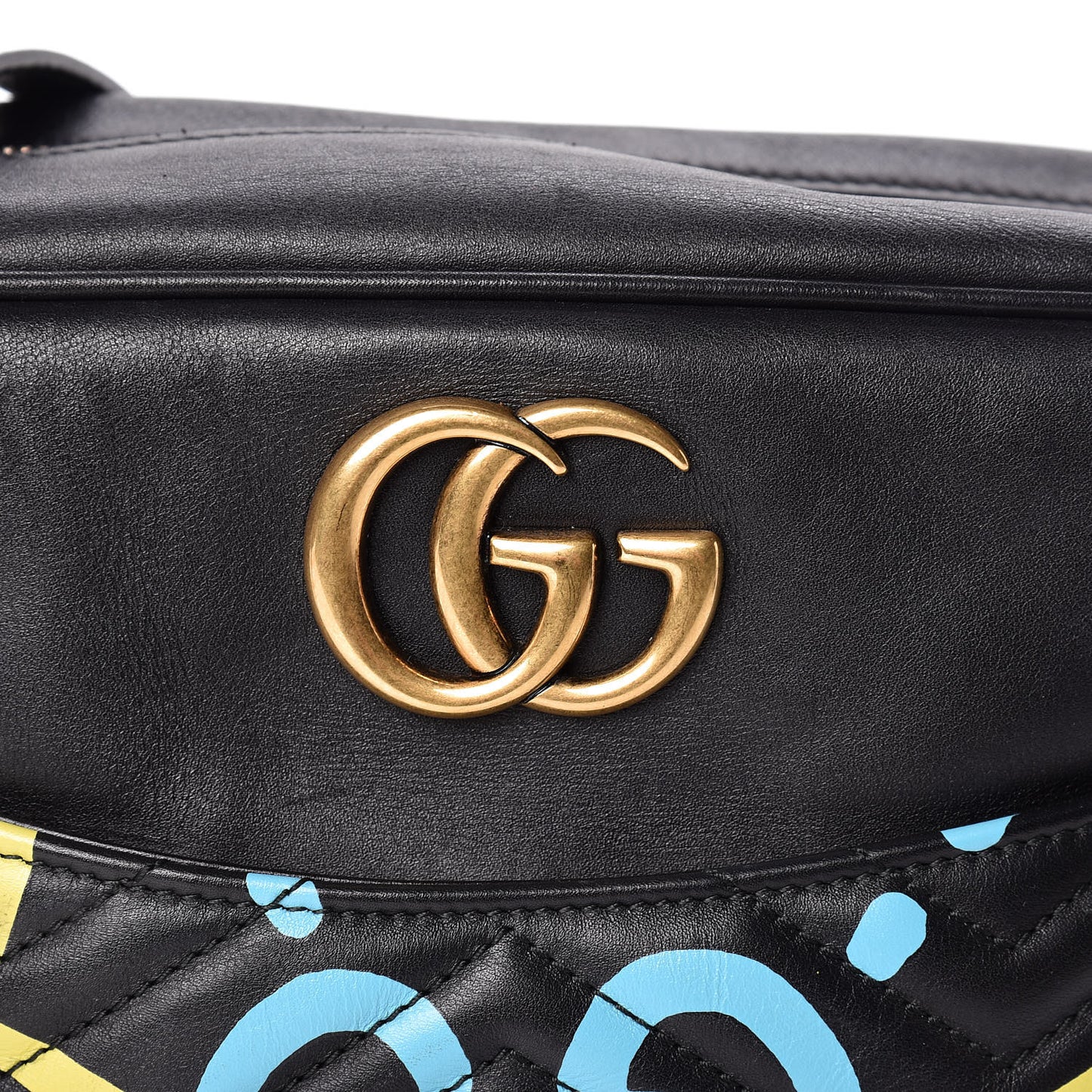 Calfskin Matelasse GucciGhost Medium GG Marmont Chain Shoulder Bag Black New Acquamarine